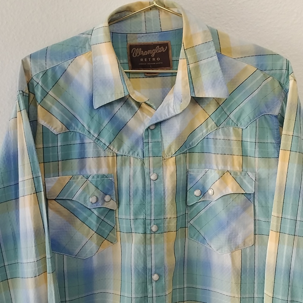 Wrangler Retro Pearl Snap Textured Men's Multicolor Plaid Western Cowboy Shirt